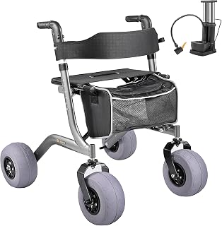 Foldable Rolling Beach Walker with Lightweight Aluminum Frame & Ergonomic Handles for Outdoor, Mobility Aid for Elderly (Large)