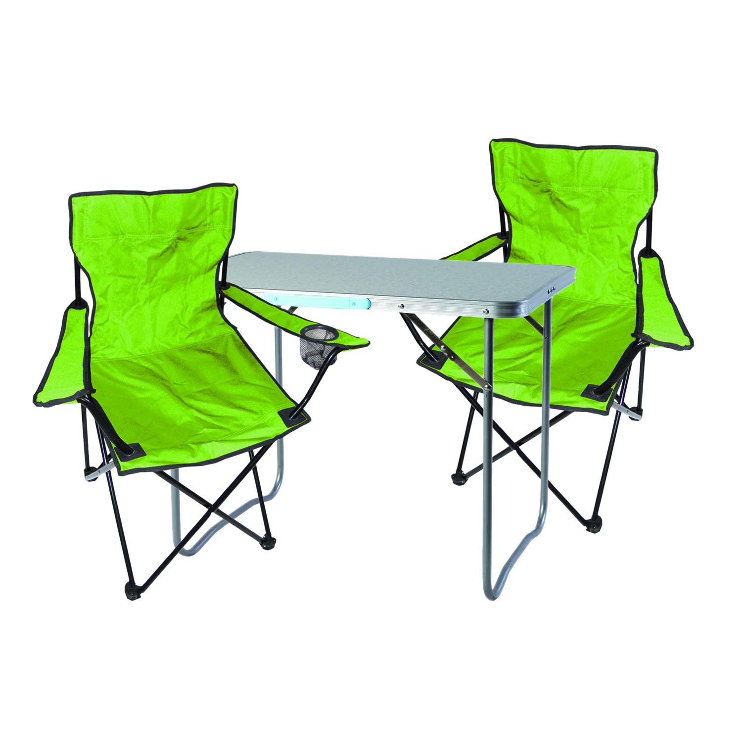 Mojawo 3 pièces Ensemble de Meubles de Camping en Aluminium 70 x 50 x 59 cm 1 Table de Camping avec poignée de Transport + 2 chaises de pêcheur, chaises Pliantes de Camping Vert Citron