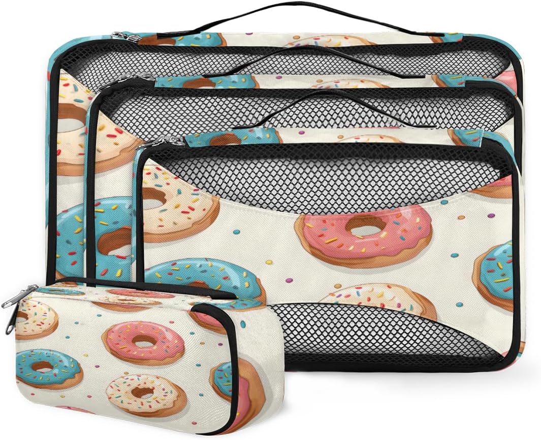 4 Set Packing Cubes for Suitcases, Travel Essentials for Carry on Luggage, Abstract Donut Suitcase Organizers for Clothes Shoes Toiletries Travel Accessories in 4 Sizes - Graffiti Donut