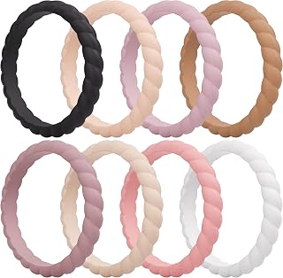 ThunderFit Thin Braided Silicone Wedding Bands for Women, Rubber Engagement Rings 3.5mm Wide 2mm Thick - 1/4/8/10/12/16 Variety Multipack