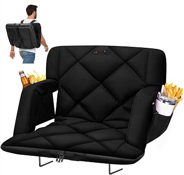 Extra Wide 25 Inch Stadium Seat with Armrests, Thick Padded Bleacher Chair with Back Support, 6 Position Reclining Cushion Seat, Sofa Style Sports Chair for Games Camping Outdoor Events