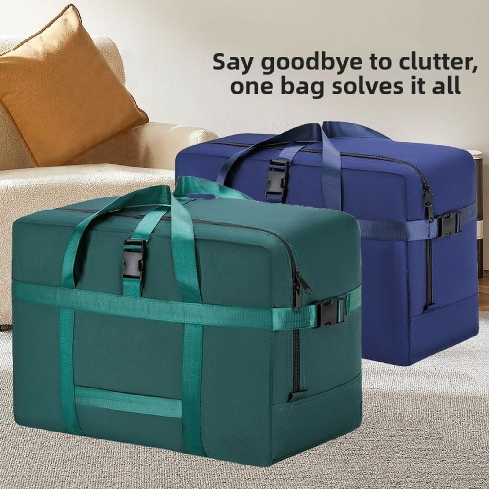 Borsa portaoggetti in tessuto Oxford di grande capacità per spostare vestiti e trapunte, organizer da viaggio con manici rinforzati e cerniere sicure, nero (A)