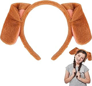 HOYDATE Dalmatian Headband with Dog Ears Costume Dog Ears Headband Cartoon Hair Hoop Dalmatian Headband Hair Accessories for Halloween Christmas Cosplay Party Favors Supplies (Brown)