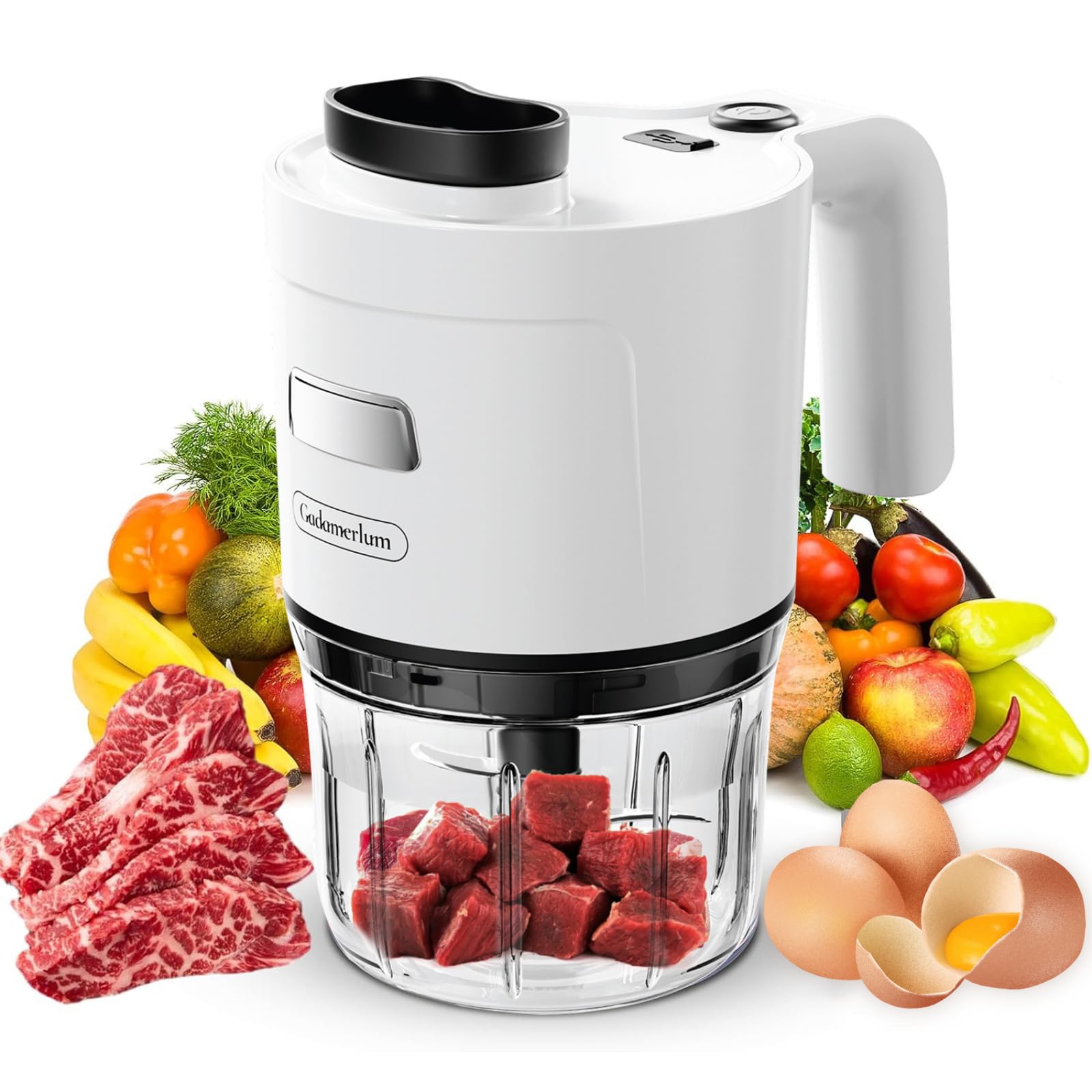 Protable Food Processor 6 in 1 Hand Blender 2000mAh, Handheld Blender Stainless Steel Blade With 300ml Mixing Beaker, Vegetable Slicer,Meat Chopper, Whisk and Milk Frother