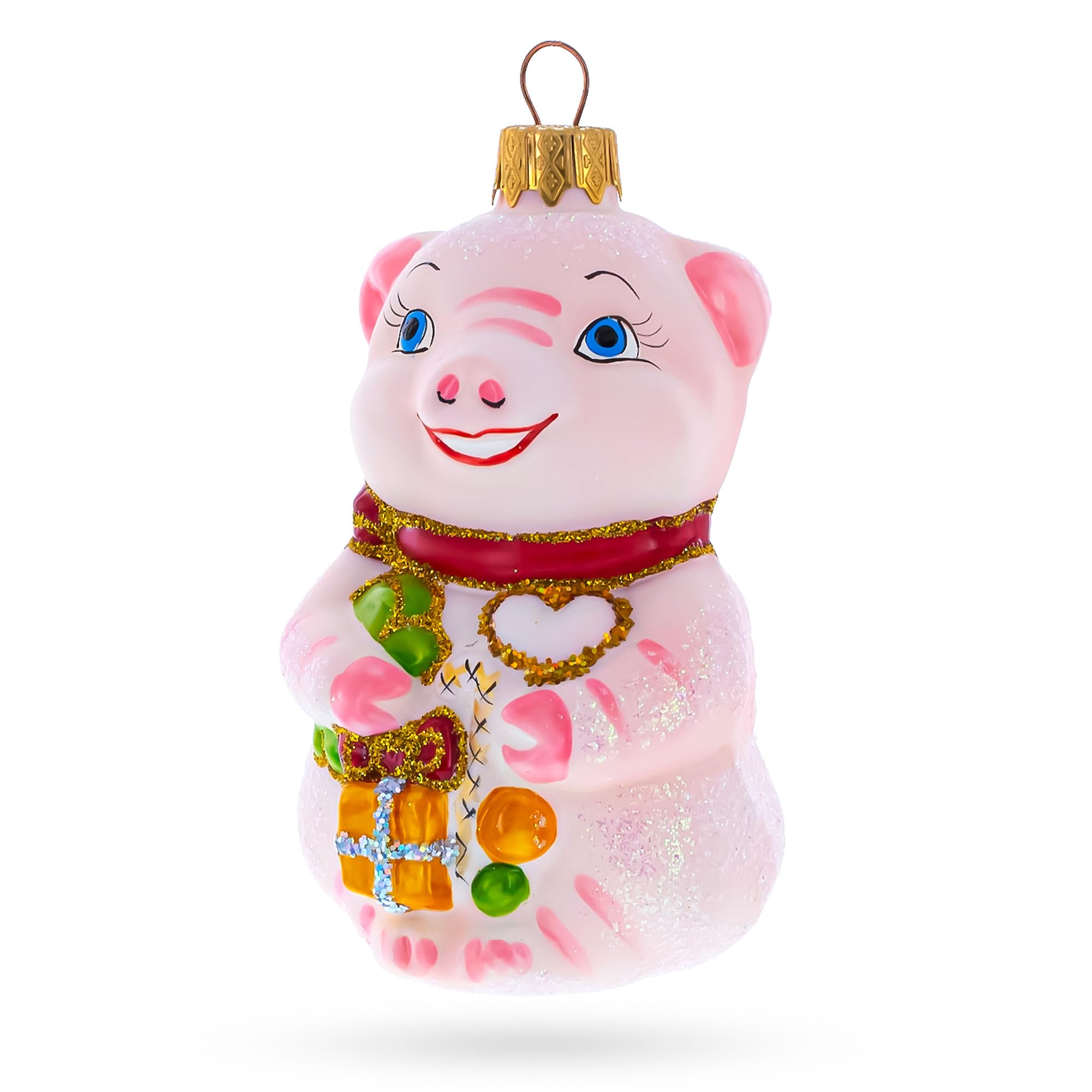 Cerdo de cristal de Navidad con regalos: el toque alegre para tu hogar