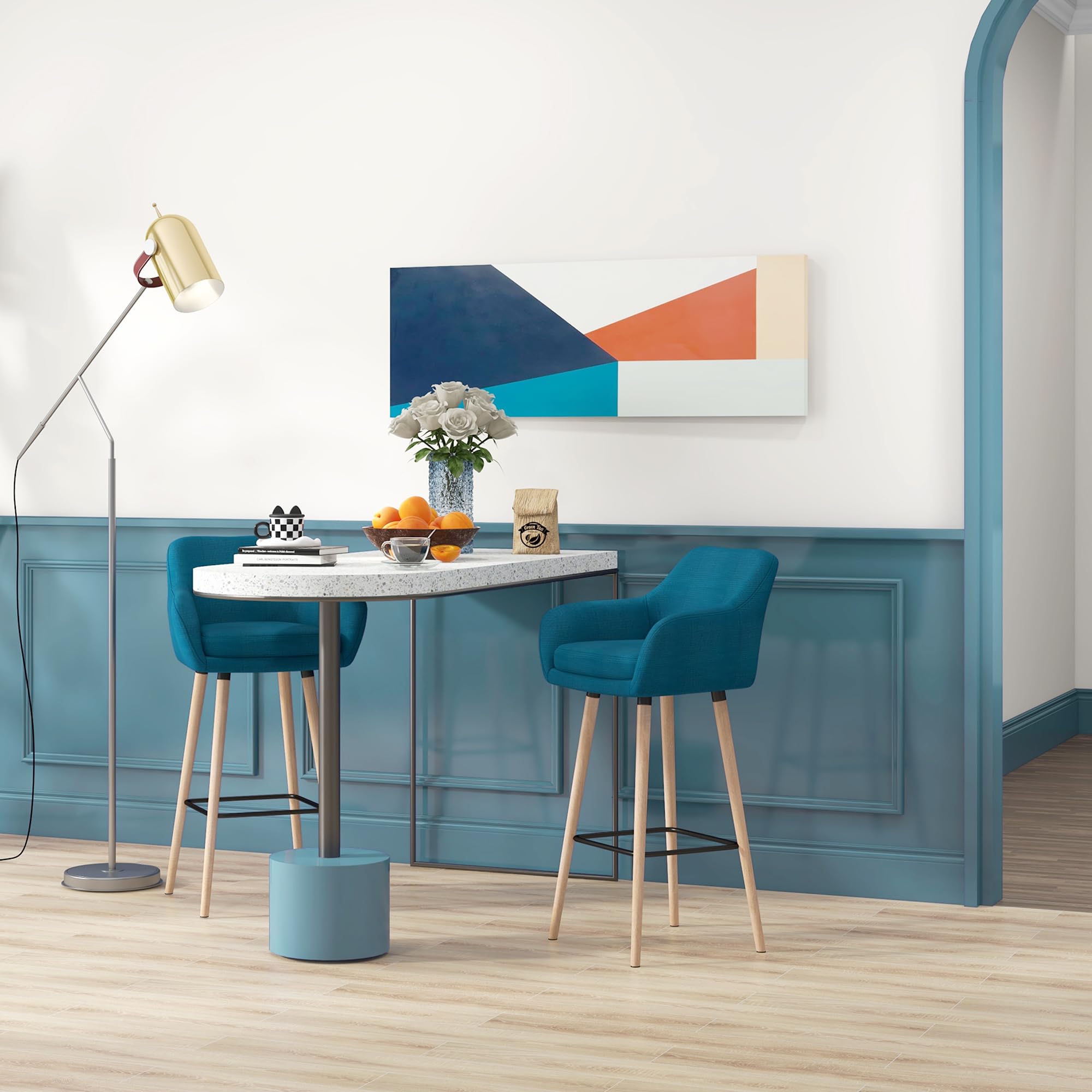 HOMCOM Lot de 2 Tabourets de Bar Chaise de Bar Accoudoirs Bleu