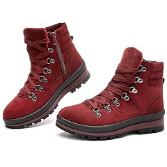 FRACORA Womens Combat Boots Lace Up Ankle Boots Winter Snow Boot Side Zipper Fashion Booties