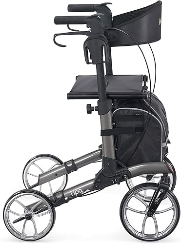 Comodità Tipo Classic - Andador compacto con asiento, plegable con ruedas para adultos y personas mayores, con soporte para tazas, soporte para