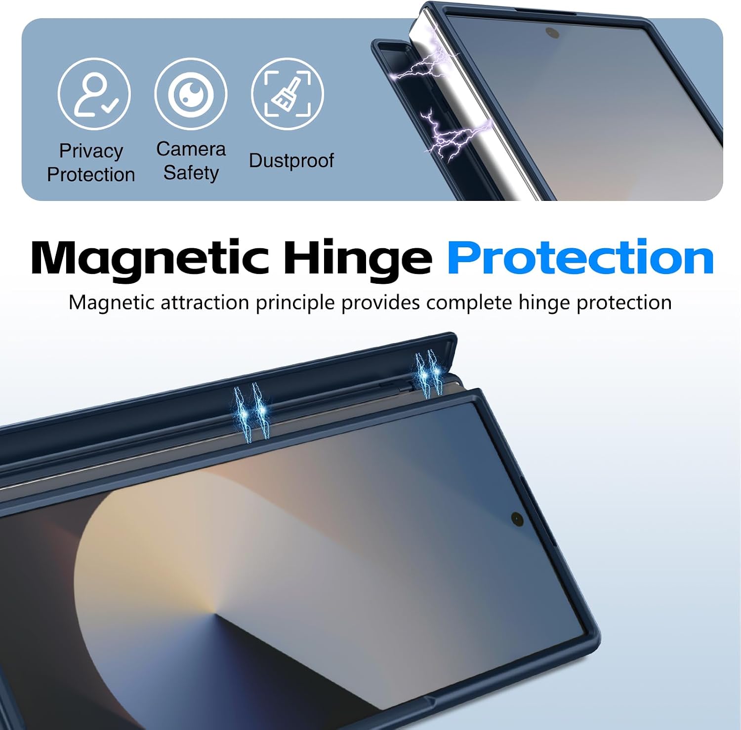 Compatible with Samsung Galaxy Z Fold 7 Case with Strap & Kickstand, Screen Protector Hinge Protective Pen Slot Shockproof Hard Full Body Protective Cover for Z Fold 7 Phone Case with Pen(Blue)