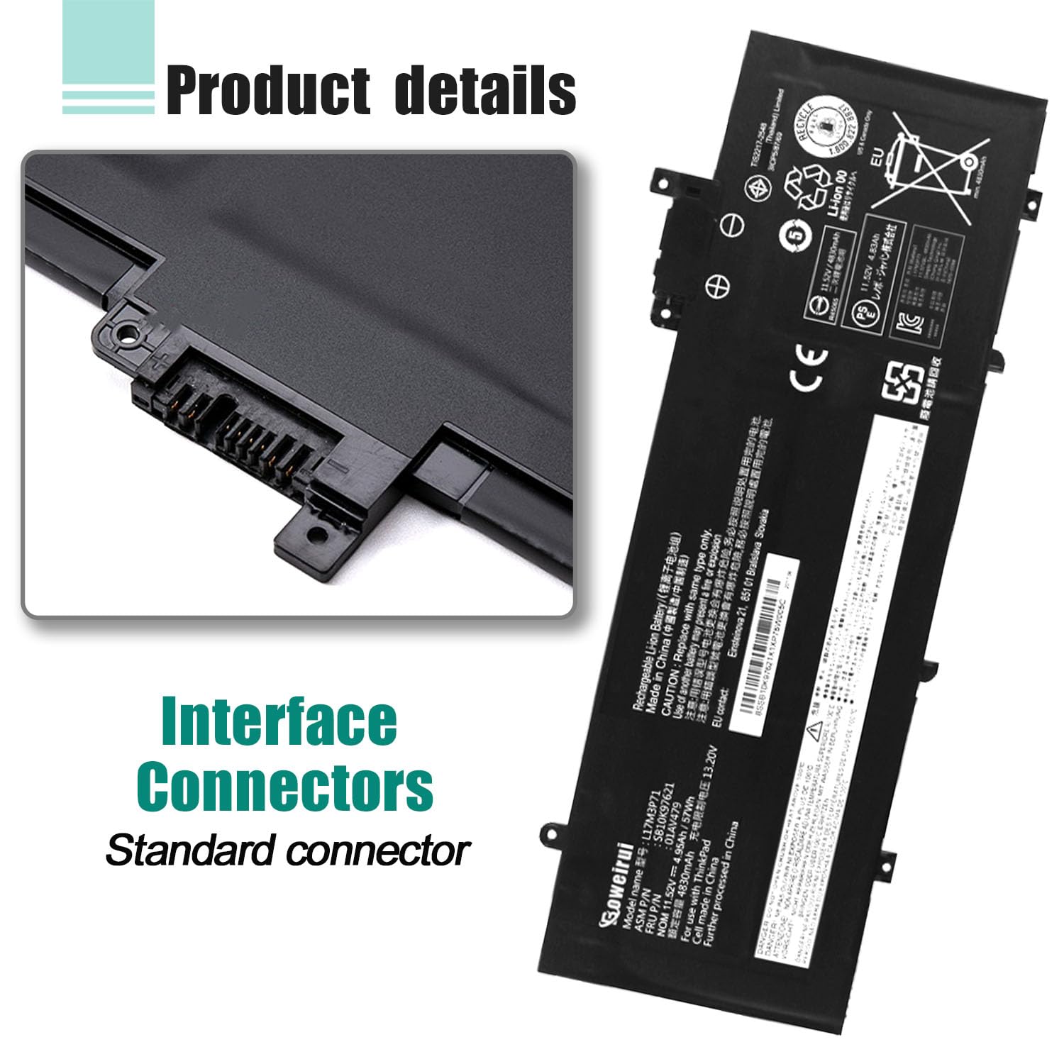 Lenovo Battery 01AV479 | 3 Cell Battery, 57Wh, Li-ion L17M3P71