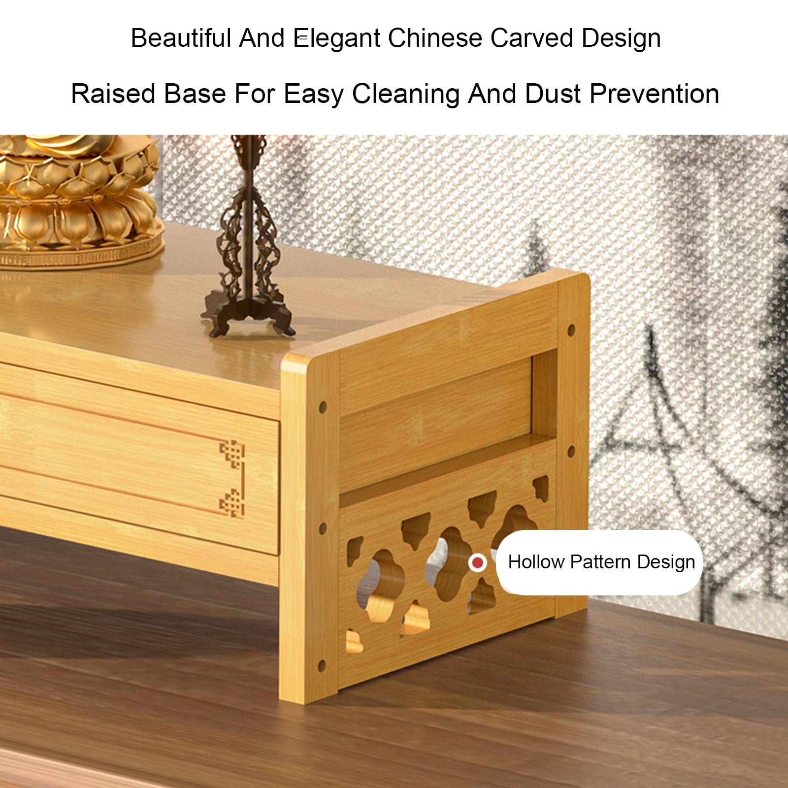 Genérico Mesa de Altar de bambú de 2 Niveles con Almacenamiento Estilo Zen | Con cajón for prácticas espirituales, estatuas de Buda, rituales, libros.(Black,69cm/27'')