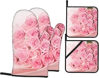 Juego de 4 agarraderas y Manoplas para Horno, Resistentes al Calor, Color Rosa
