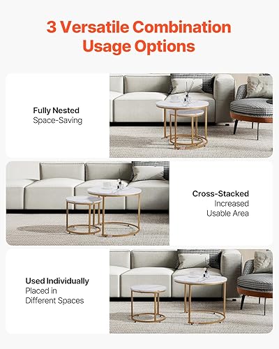 Miniatura 4 de VEVOR Juego de 2 mesas auxiliares anidadas, mesa auxiliar redonda de 23.6 pulgadas, mesas anidables para lugares pequeños, mesas auxiliares vintage