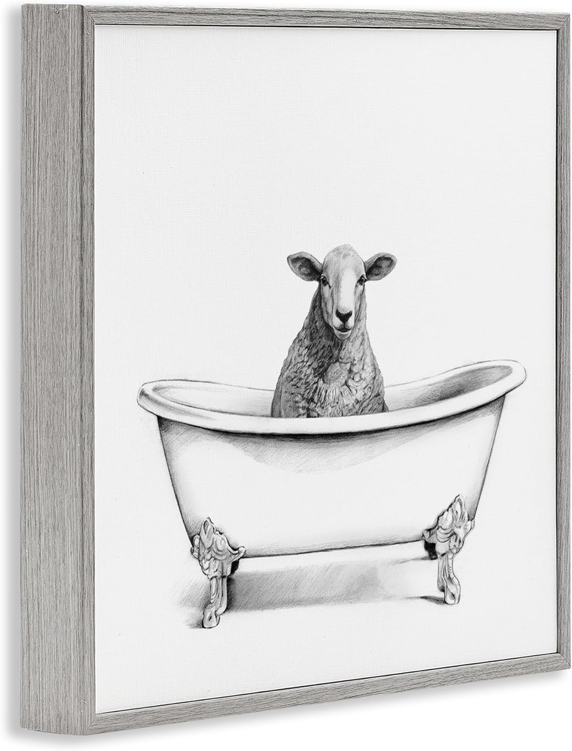 Stupell Industries 'Sheep in Bathtub Sketch', Framed Giclee Art, Gray, 12 x 12 Inches, Easy to Hang and Sturdy, Made in USA, by Victoria Borges