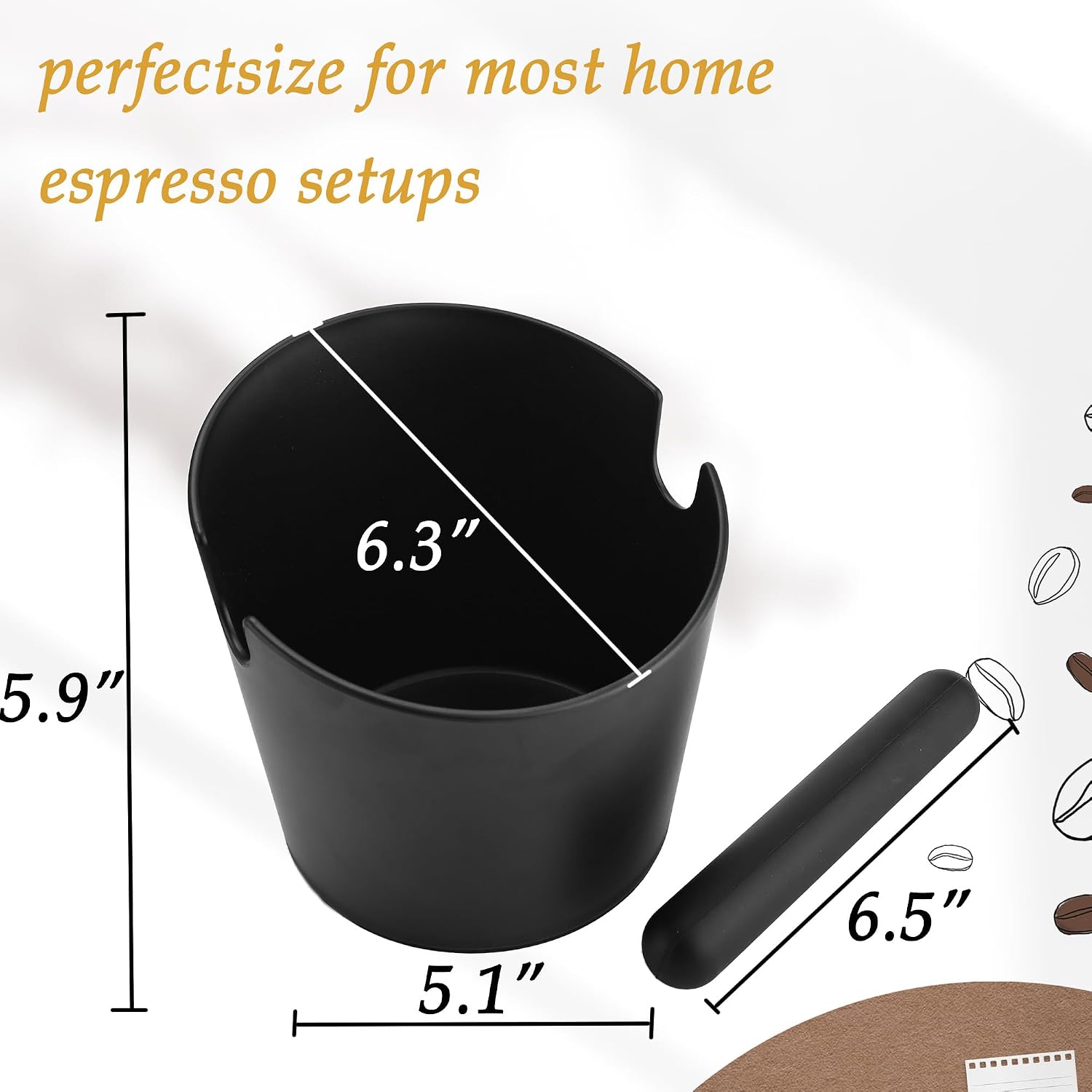 Espresso Knock Box 6.3 Inch, Large Coffee Grounds Container with Silicone Knock Bar, Non-Slip Base, Noise Reducing Design, Barista Coffee Puck Bin for Home Espresso Machine