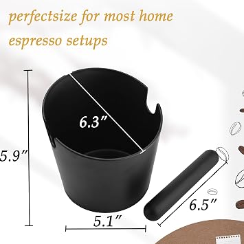 Espresso Knock Box 6.3-Inch Heavy Duty Coffee Grounds Container with Secure Reinforced Knock Bar, Non-Slip Base & Noise-Reducing Design Barista Coffee Dump Bin for Home, Office & Cafe