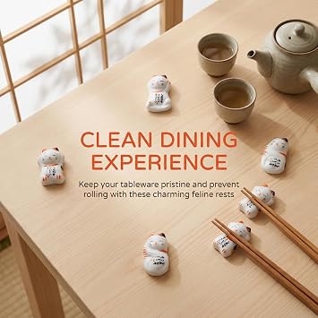 Cute Cat Chopstick Rest Set, Japanese Style Reusable Ceramic Holder, Dinner Tableware Stand for Sushi Noodle, Gift Set