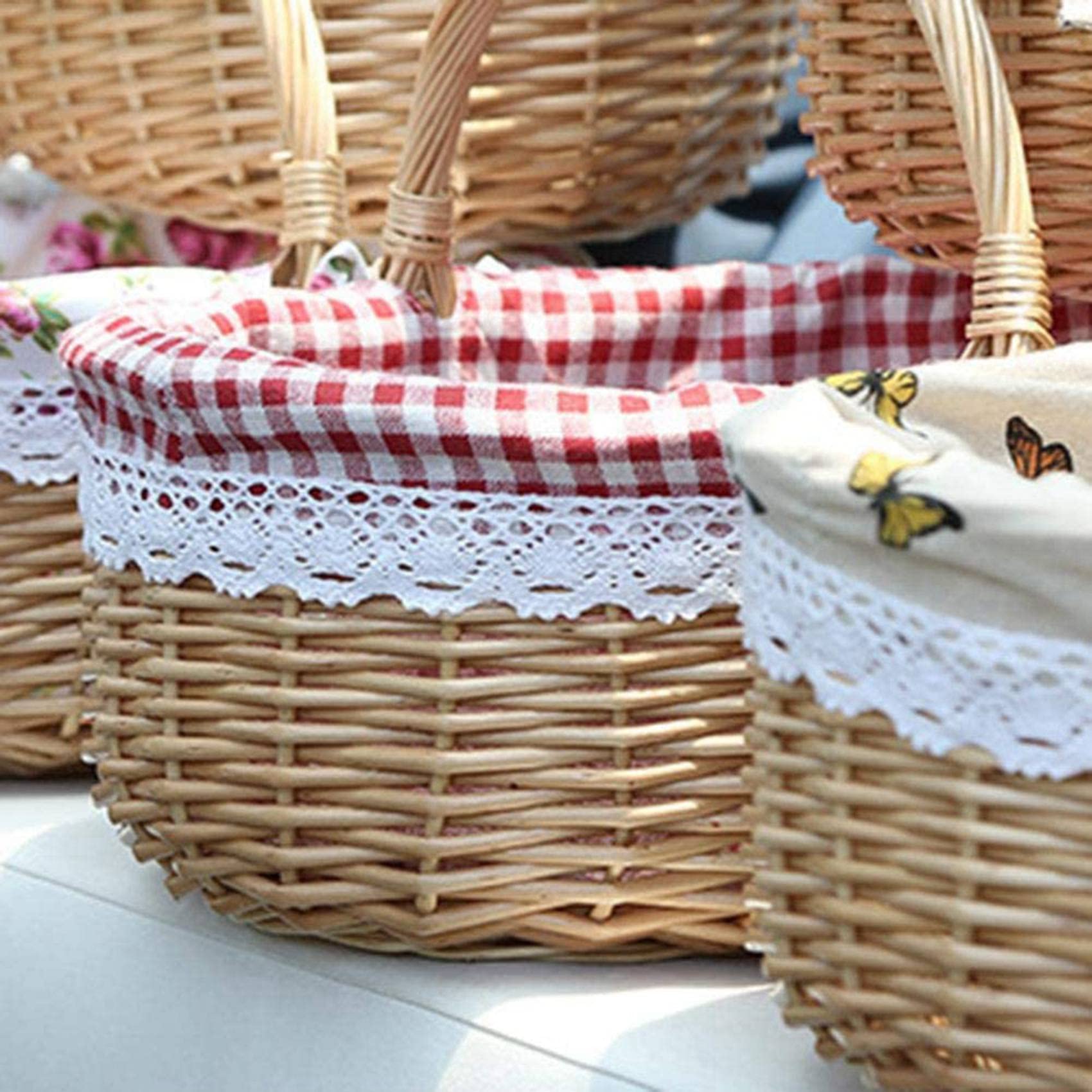 3X Cesta de Mimbre Cestas de Regalo Cesta de Picnic Tejida de Sauce Ovalada Vacía con Asa Cesta de Boda Pequeña