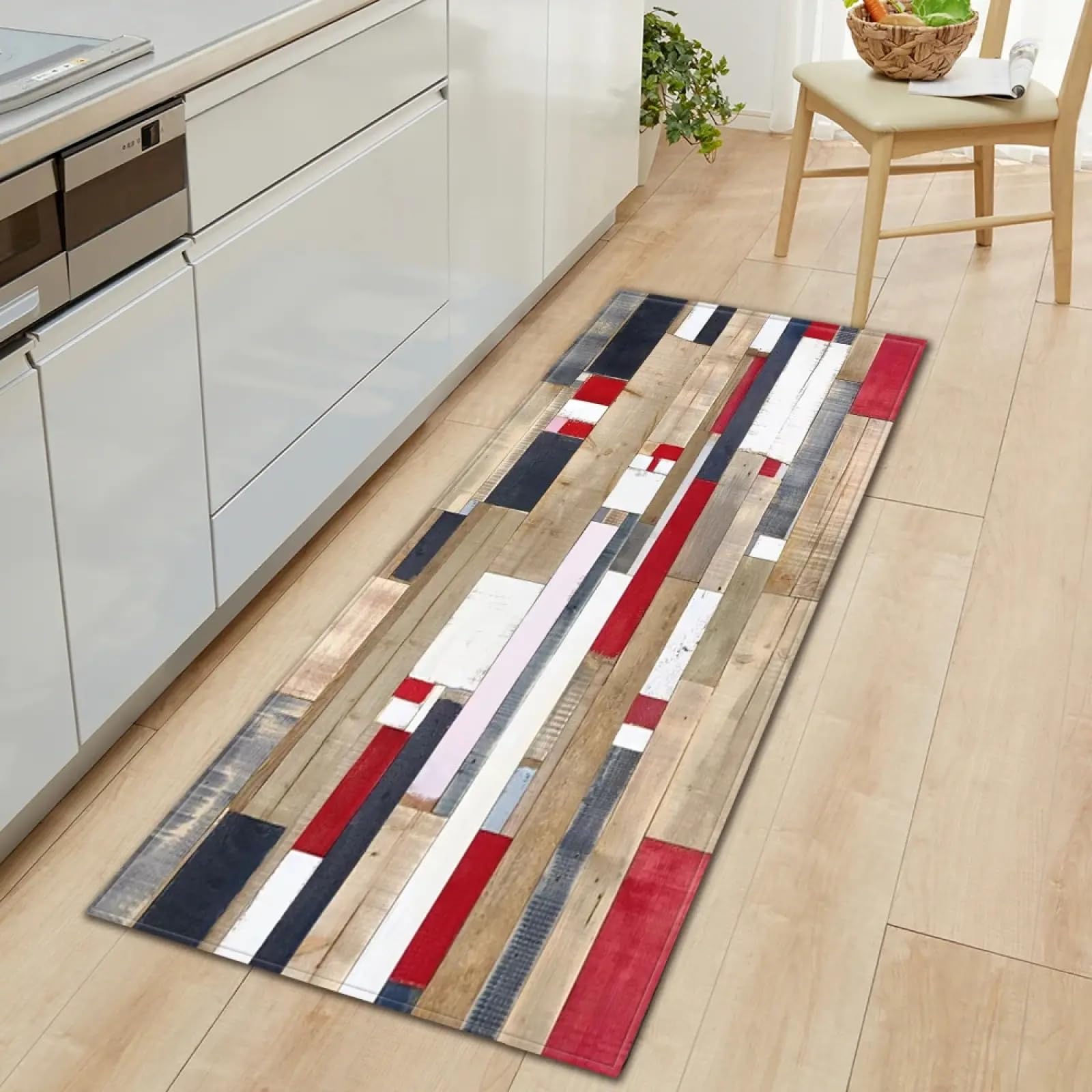 Alfombra de cocina con vetas de madera alfombrilla antideslizante para pasillo y entrada de 135x190cm
