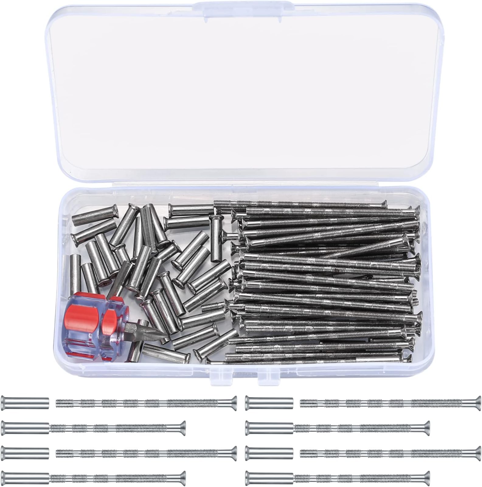 80 Pcs M3 Door Handle Fixing Screws and Sleeves(40 Screws+40 Bolts), Nickel Plated Connecting Bolts Sleeves Male to Female for Door Handle Cabinet Drawers, with Mini Screwdriver