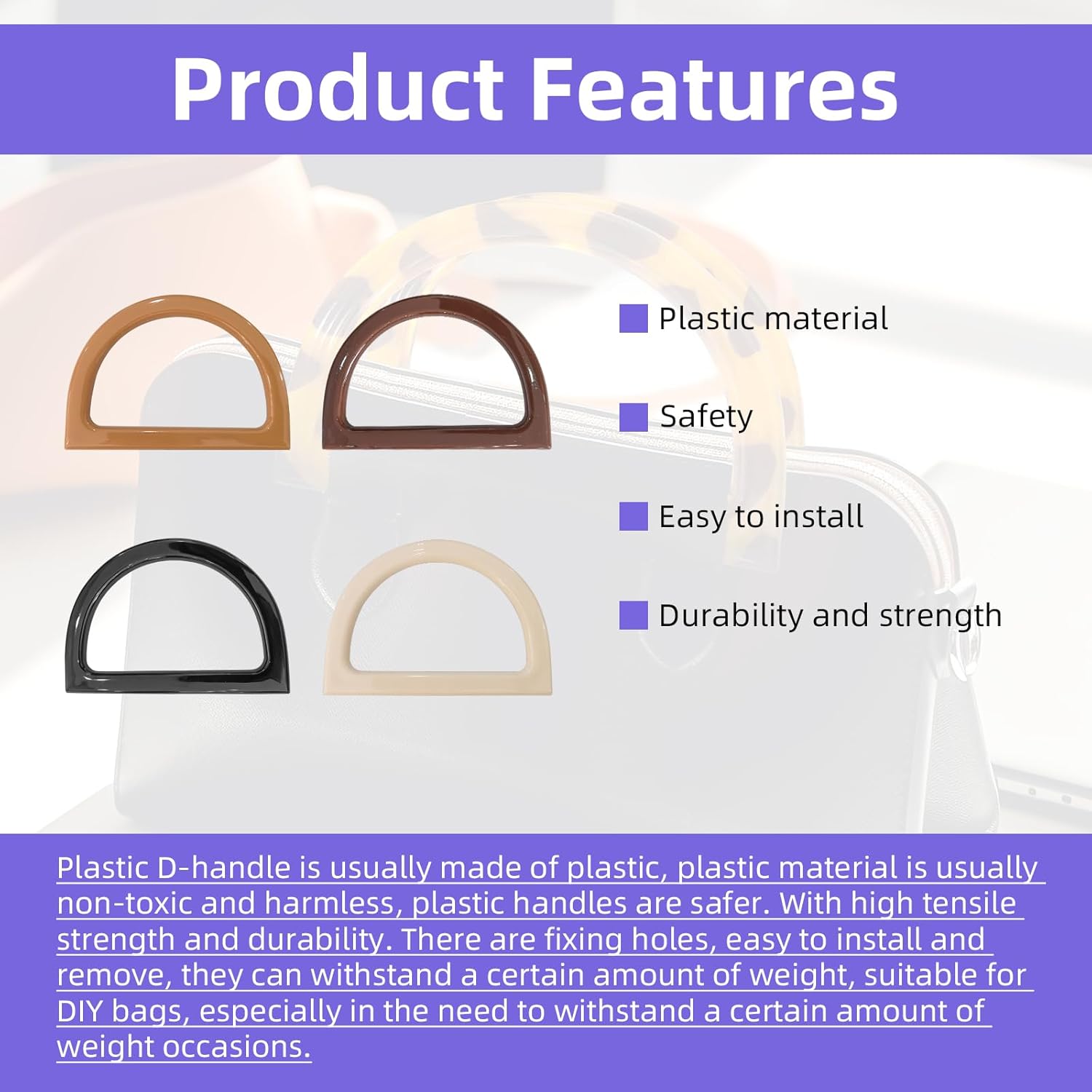 16 Pack D Shape Purse Handles Replacement Set - 6 Styles & 2 Rounded Options, Durable Resin for Handbags, Totes, DIY Crafts | Perfect Fit for Women, Designers & Crafters - Image 3