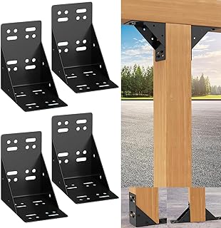 4x4 Post Base Pergola Brackets Kit (Inner Size 3.7x3.7 Inch) 4PCS Gazebo Kit Heavy Duty 90 Degree Corner Brackets with Flexible Hole Design Multi Mount Pergola Kit for Wood Concrete DIY