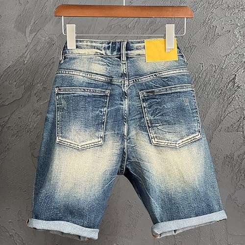 Kjhd Men's Blue Shorts Summer Cotton Stretch Regular Fit Denim Shorts Men's Denim Straight Pants (Color : A, Size : Asia 30) #TOP2