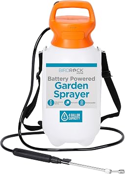 BIRDROCK HOME Garden Sprayer with Battery Powered Pump - Stainless Steel Wand, Rechargeable, Adjustable Spray, Portable for Lawn, Garden, Plants, and Cleaning - White Translucent Body - 4-Gallon