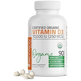 Bronson Vitamin D3 10,000 IU for Immune Support, Healthy Muscle Function & Bone Health, High Potency Organic Non-GMO Vitamin D Supplement, 90 Tablets