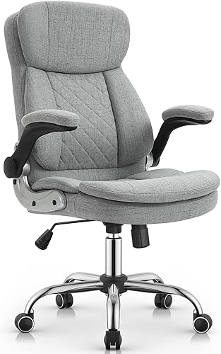 Seatingplus Silla ergonómica de oficina ejecutiva con soporte lumbar, tela de lino, sillas de escritorio para oficina en casa, brazos abatibles con