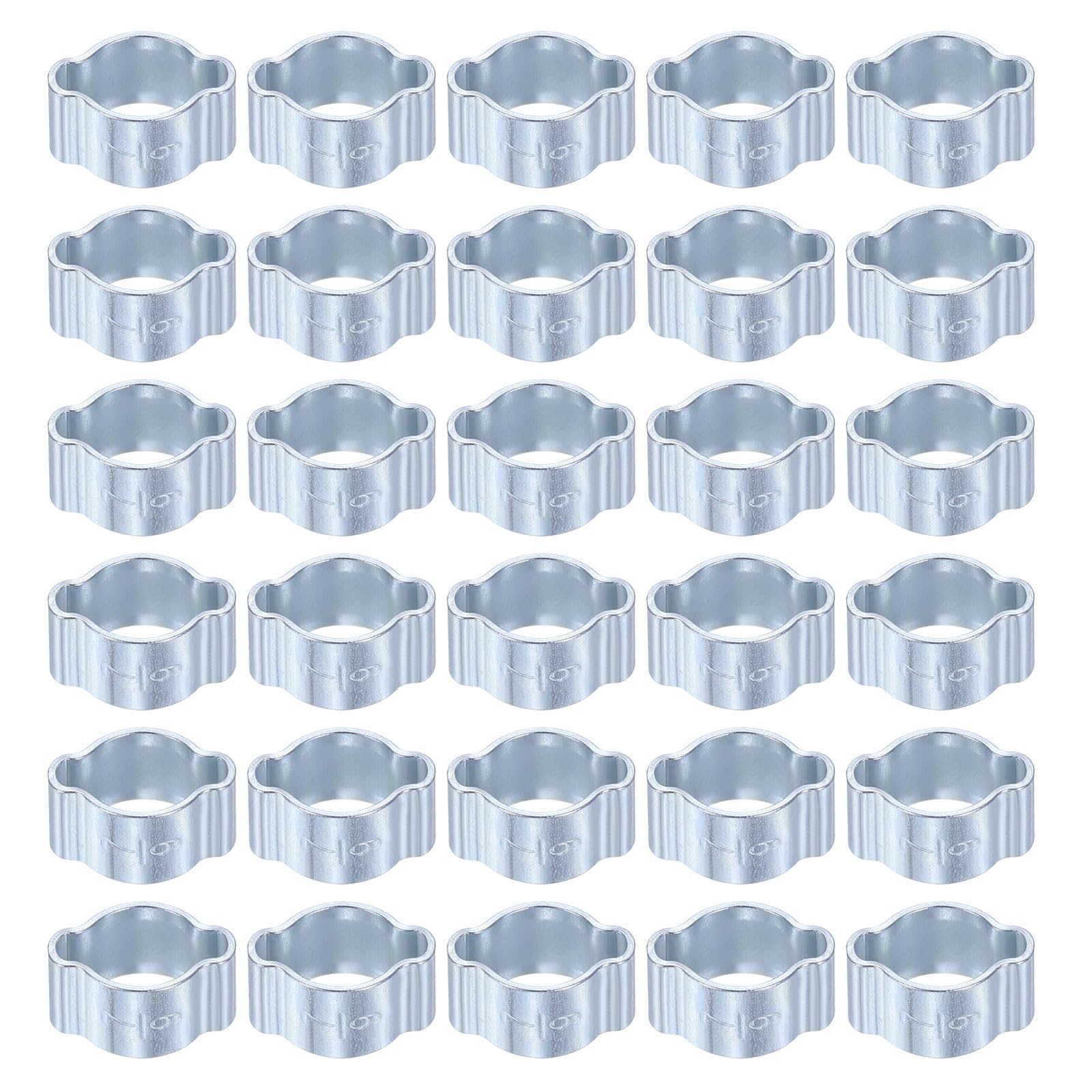 sourcing map 30pcs Double Ear Hose Clamp 7-9 mm Galvanized Steel Hose Clamp Double Ear O Clips Crimp Rings for Fuel Line Pipe Tube Fitting Connections, Silver