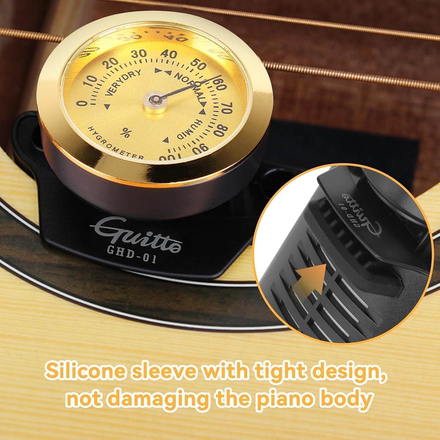 Guitar Humidifier Hygrometer, Digital LCD Humidity Monitor Hygrometer Thermometer Humidor Acoustic Guitar Ukulele Soundhole Humidifier Musical Instrument Accessories