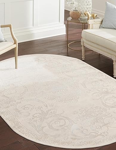 Rugs.com Finsbury Collection - Alfombra ovalada mediana de 5 pies 3 x 8 pies, color marfil, perfecta para salas de estar, comedores grandes, planos