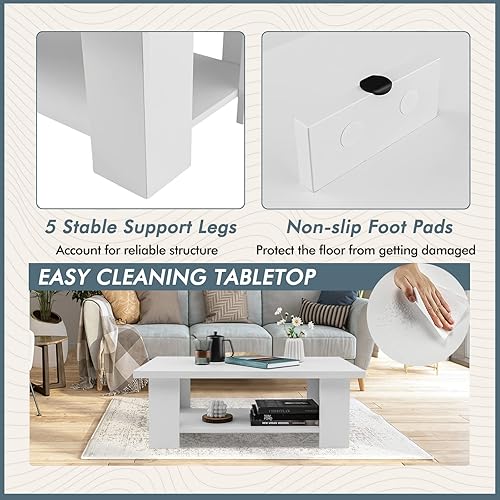 Miniatura 7 de Tangkula Mesa de centro de 2 niveles, moderna mesa de cóctel rectangular con 5 patas de soporte, muebles de sala de estar con acento de madera, mesa