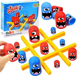 Big Eat Small Tic Tac Toe Game Set, 2 Players Blue Red Gobblet Gobblers Board Game Surprise Tic Tac Toe Family Games to Play and a Classic Game Home Decor (A)