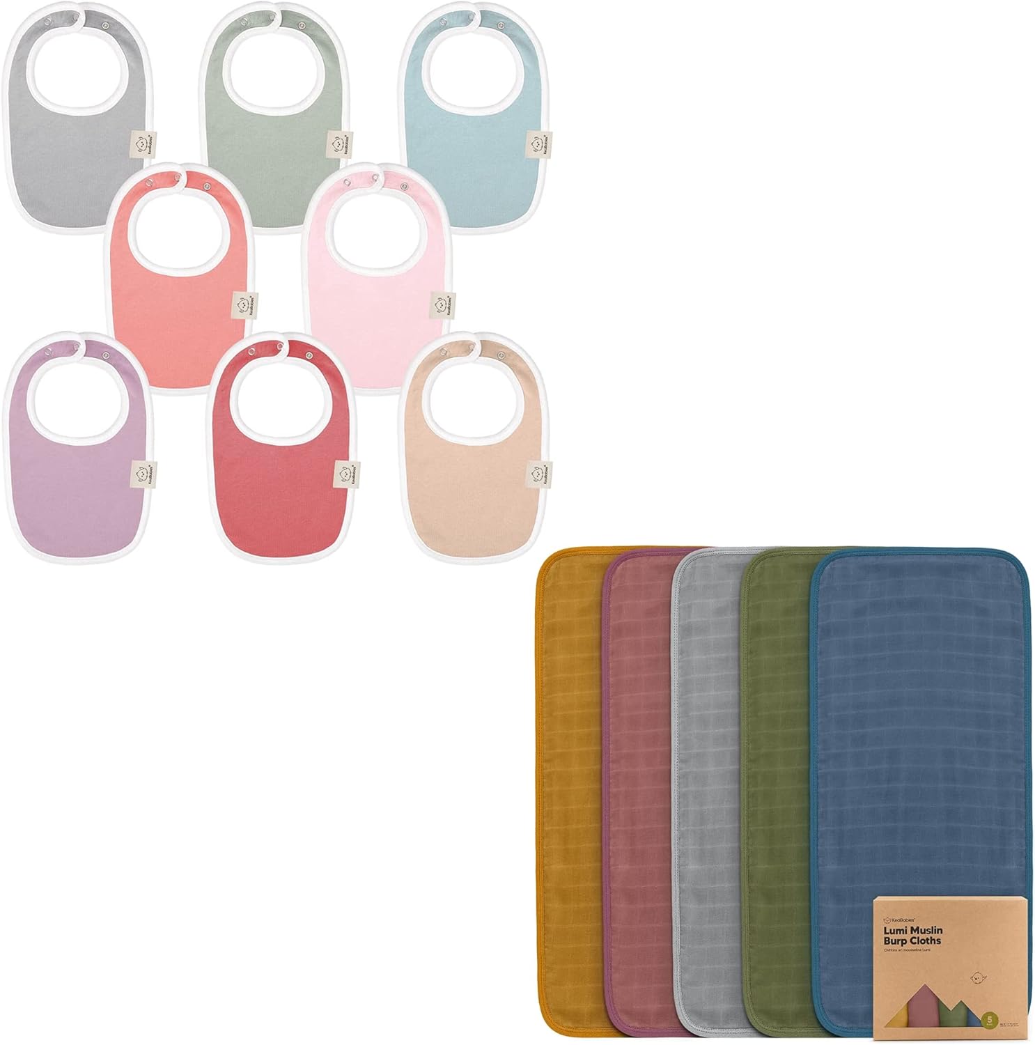 KeaBabies 8-Pack Organic Baby Bibs for Girls & Boys and 5-Pack Muslin Burp Cloths for Baby Boys, Girls - Teething Baby Bibs for Boy, Girl - Organic Baby Burp Cloths, Burp Clothes for Baby Girl
