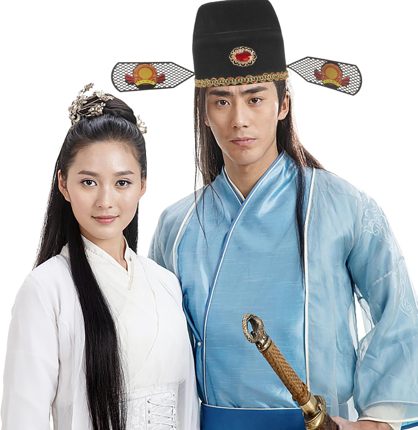PRETYZOOM Ancient Scholar Cap Confucian Hat 18.9 Inch Vintage Chinese Hanfu Cosplay Headwear for Men Traditional Costume Party