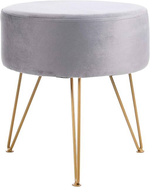 IBUYKE Footstool Velvet Round Ottoman Pouffe Stool Dressing Table Stool Metal Legs Removable Cover, for Home Living Room Fitting Room Bedroom Office, Makeup RF-010