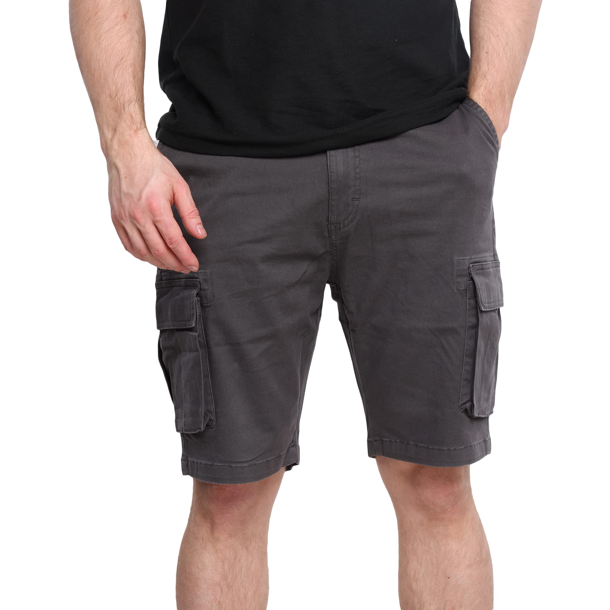Mig - Mud Ice Gravel Men's Grey Cargo Chino Work & Casual Shorts - Cotton Elasticated Cargo Shorts, Regular Slim Fit Chinos