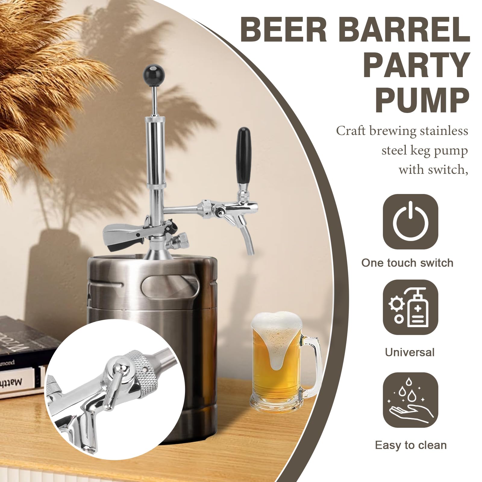 Pompa di birra da 4 pollici, rubinetto a botte di birra in acciaio inox, con pompa ad aria e distributore, rubinetto a pistone per collegamenti a becco, pompa per birra a botte, perfetto per feste da