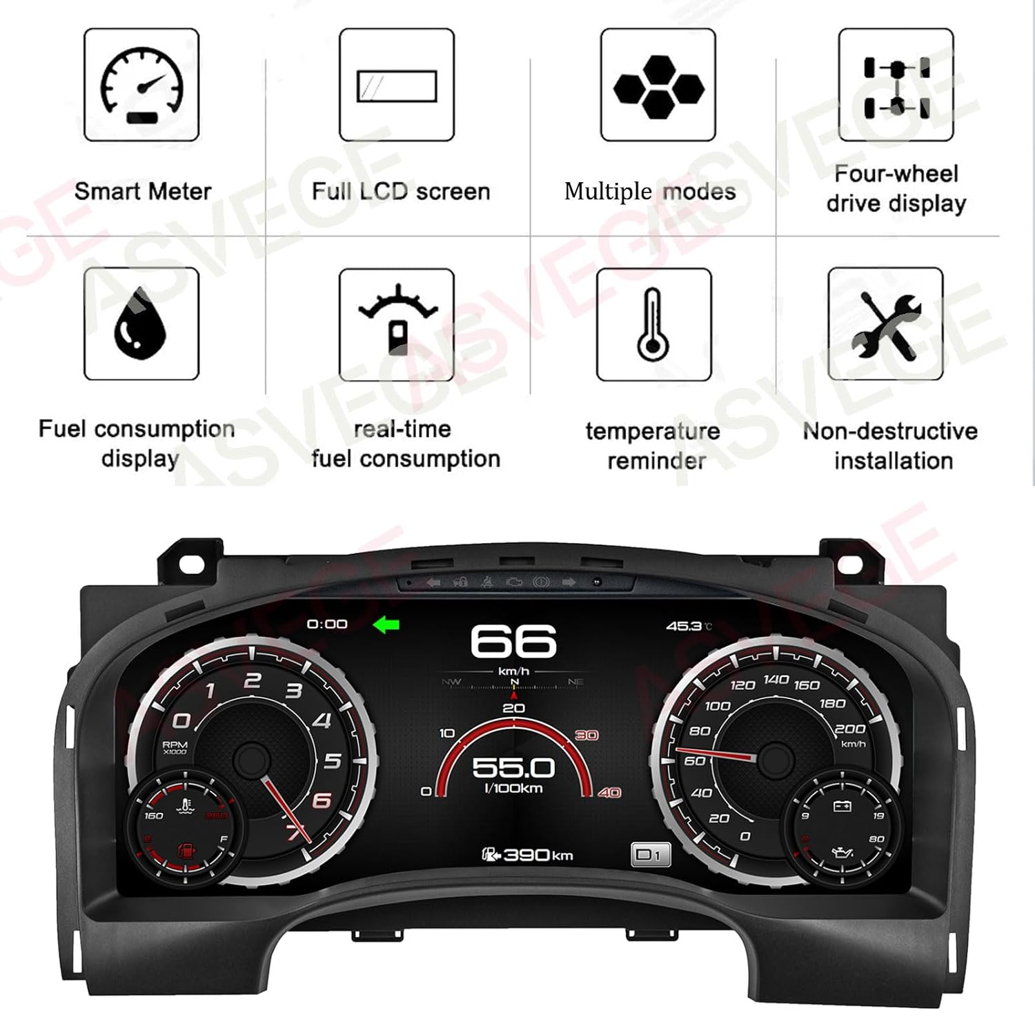 15.1 Inch Digital Cluster Gauge Replacement for GMC Yukon/Chevrolet Tahoe Silverado 2007-2012 LCD Instrument Panel Automotive Dashboard Speedometer Screen Virtual Cockpit Head Unit