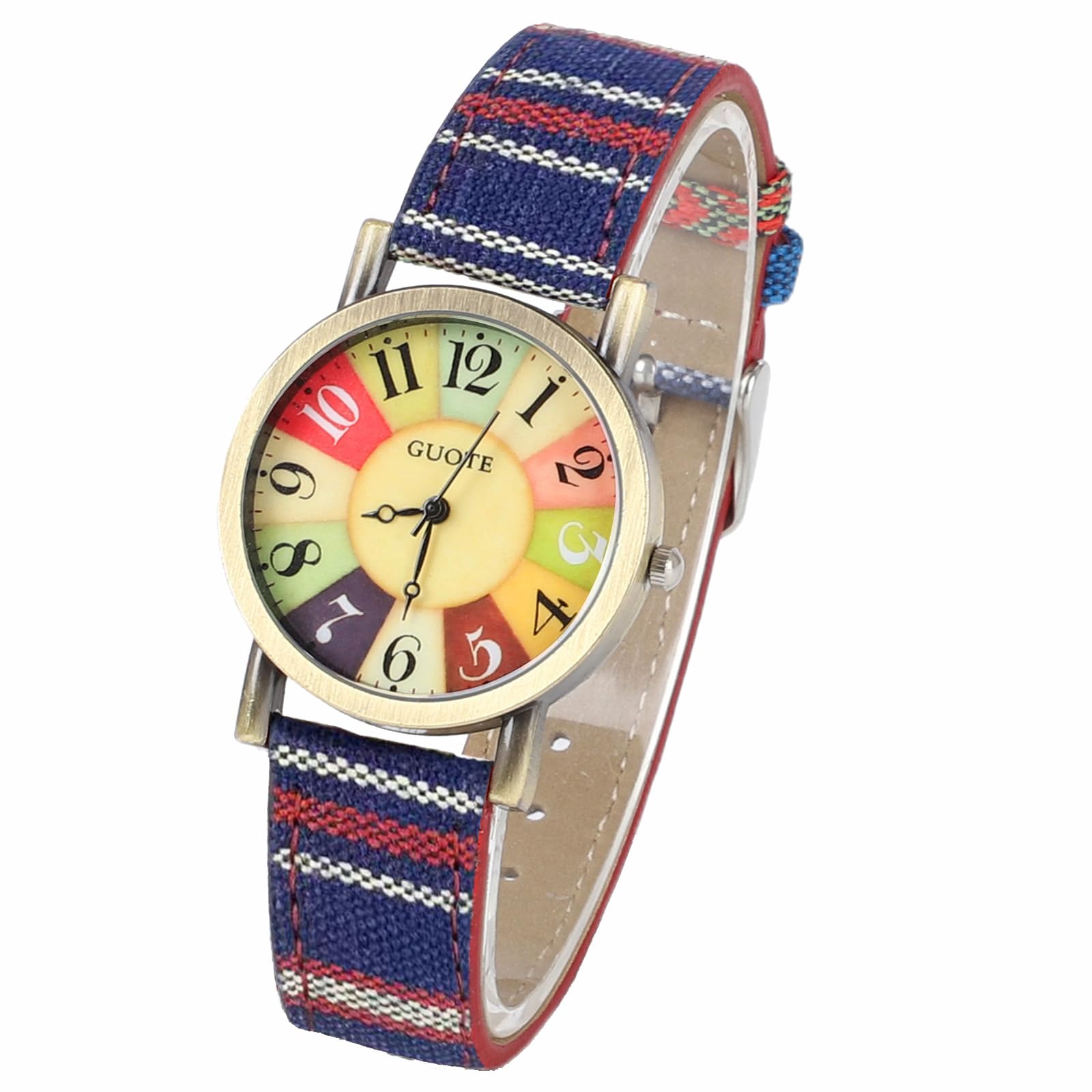 LUKYBIRDS Multi Color Rainbow Vintage Women Boho Hippie Pattern Watches, Quirky Boho Hippie Watch, Wonderful Women's Gift, PU Leather Woven Strap