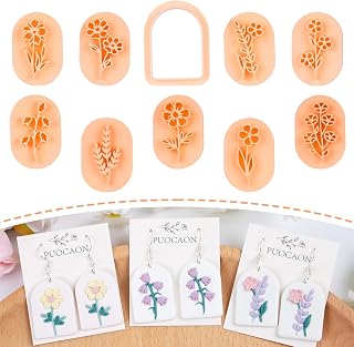 Puocaon Floral Clay Earring Cutters - 9 Shapes Clay Cutters for Polymer Clay Jewelry Making, Bouquet Polymer Clay Cutters for Earrings, Clay Stamps Arch Clay Cutters Earrings Making Set