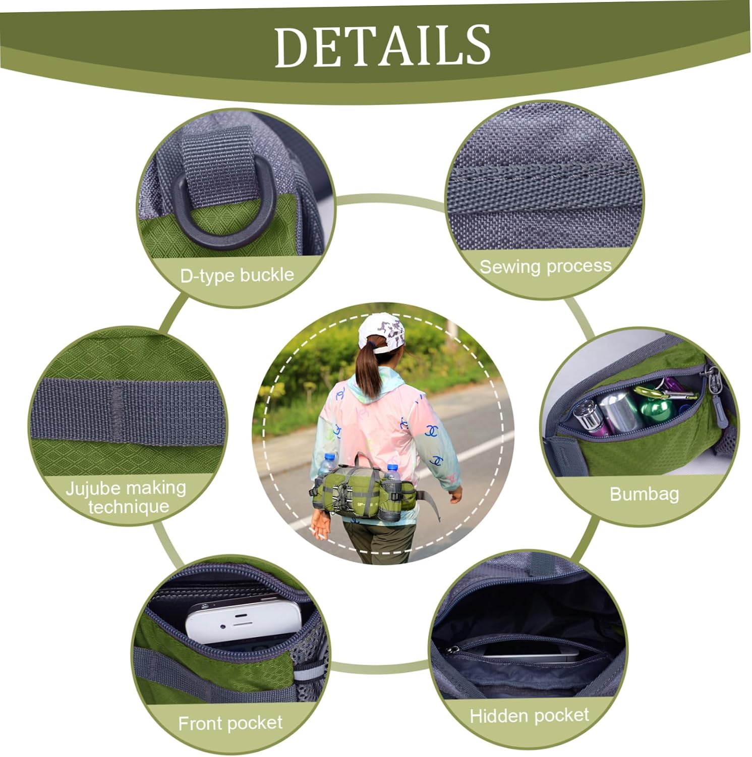 Fanny Pack Waist Bag, Waist Pack with Two Water Bottle Holder, Hiking Fanny, Lumbar Backpack for Running Walking DogWalking Travel Cycling, waterproof bag