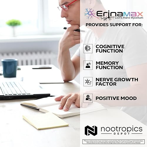 Miniatura 4 de Nootropics Depot Erinamax - Cápsulas de melena de león de 500 mg Micelio de cultivo líquido 2.5 mg de erinacina A Soporte para el estado de