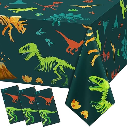 Tudomro Mantel de plástico de dinosaurio para fiestas, 3 piezas, decoración de mesa de cumpleaños de dinosaurio, funda de mesa de dinosaurio