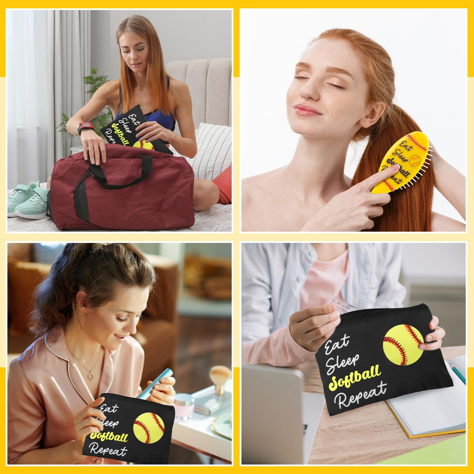 Tioncy Juego de 110 piezas de suministros de fiesta de sóftbol, regalos de sóftbol para deportes de equipo, accesorios que incluyen bolsa de cosméticos, soporte para lápiz labial, llavero, espejo