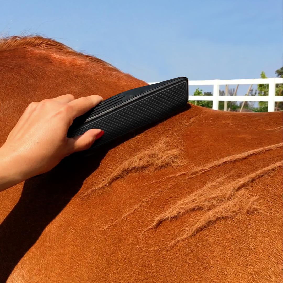 StripHair Horse Bundle 3pc Kit Gentle Groomer 6-in-1 Shedding Grooming Coat Shine Massage Tool, Bag O' Bamboo Reusable Cloths 2 sizes, Storage Pouch