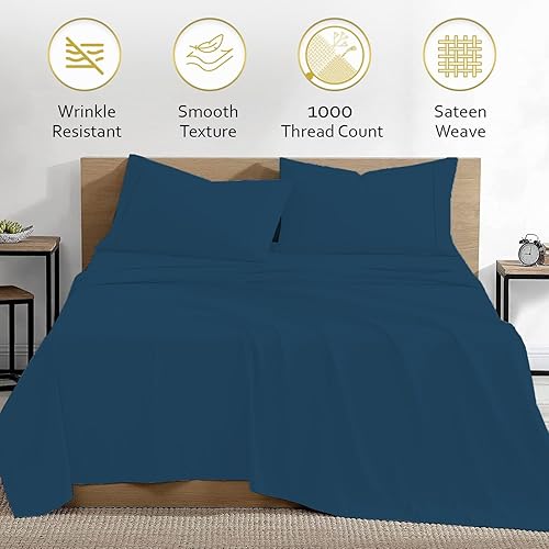 Miniatura 3 de Juego de sábanas de 4 piezas de algodón egipcio de 1000 hilos, tamaño Queen, súper suaves de 18 pulgadas de profundidad, 100% pesadas,
