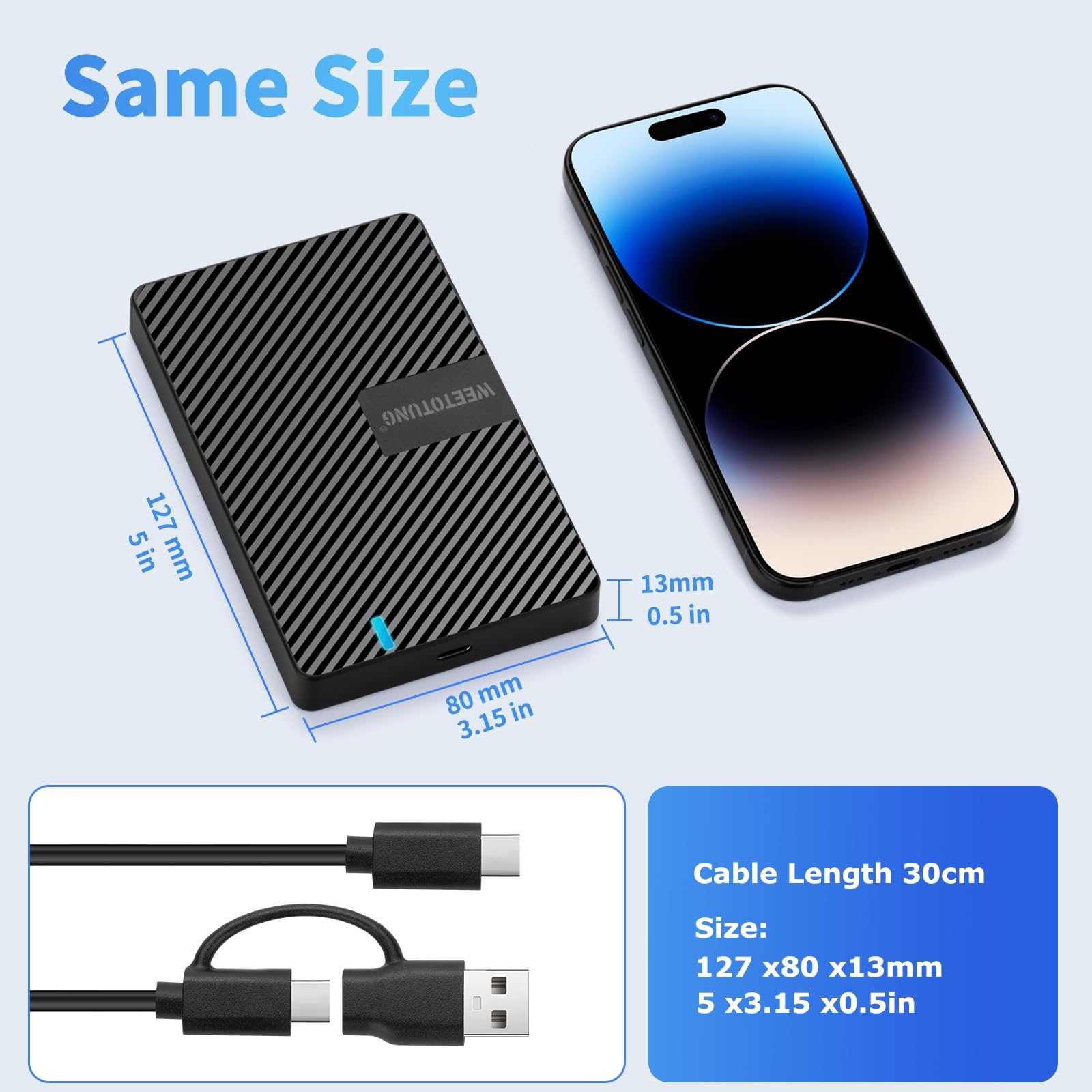 Zewnętrzna obudowa dysku twardego USB-C 2,5'' HDD SSD do SATA - WEETOTUNG 6 Gb/s obudowa bez użycia narzędzi kompatybilna z dyskiem UASP - do dysku 7 mm 9,5 mm z MacBookiem WD Seagate PlayStation